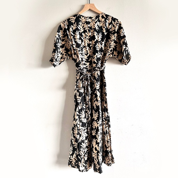 ba&sh Tabby Dress | Black/Beige Leaf Print | Size 1 (Small/US 4) - Picture 4 of 16